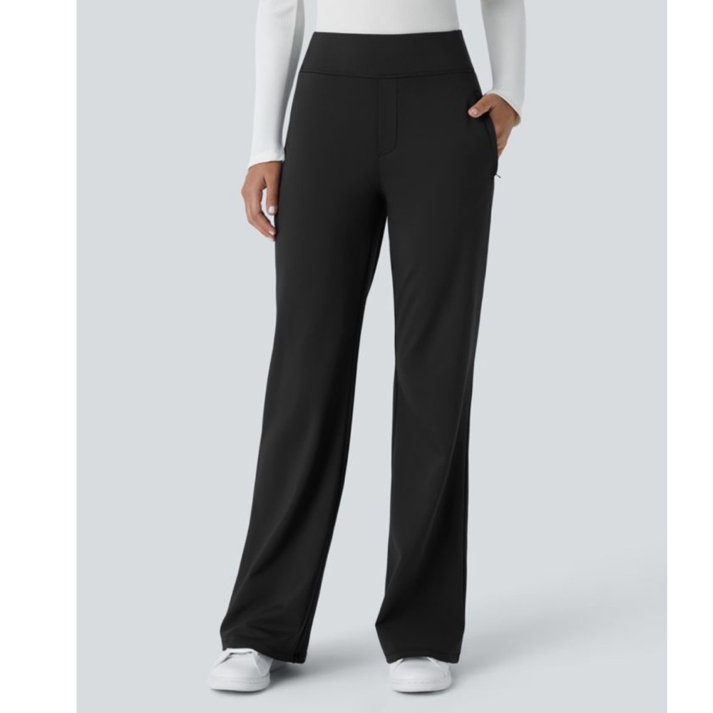 HALARA Flex Day Stretch Mid Rise Side Zipper Black Work Trouser Pant Women's M - Picture 1 of 9